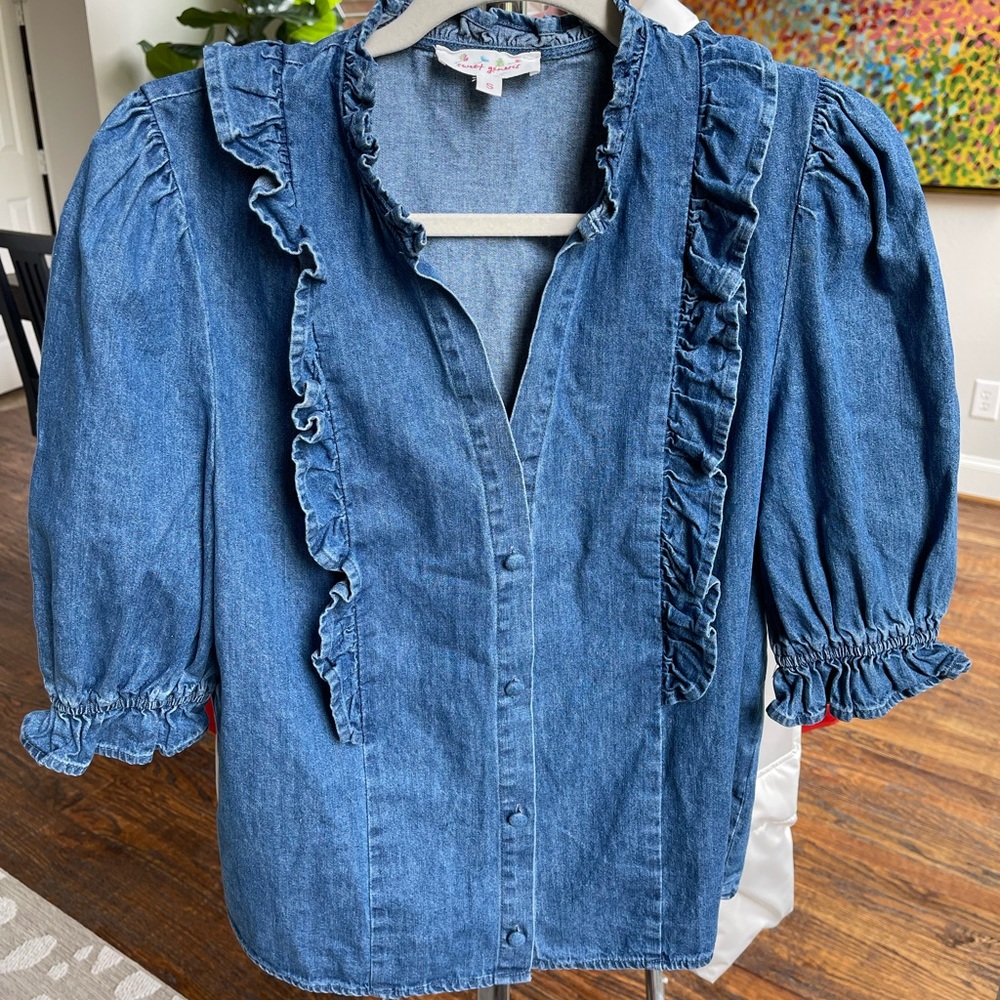 Ruffle denim top